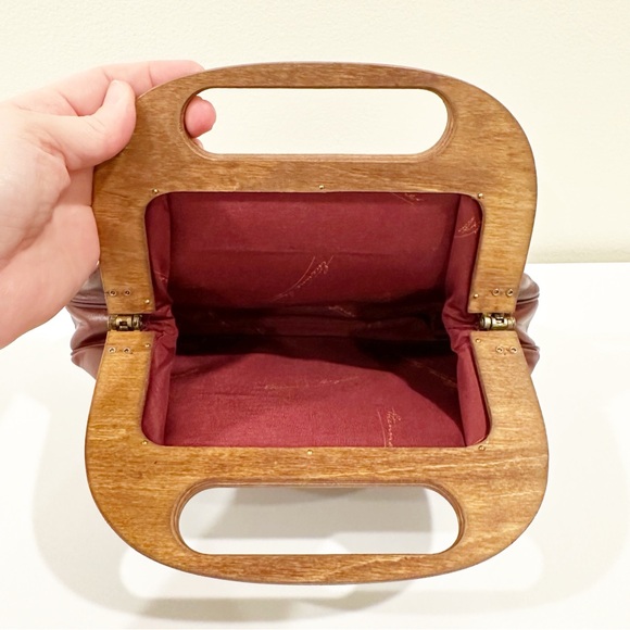 Etienne Aigner Vintage Leather Wooden Elegant Red Clutch Handbag - Picture 2 of 11